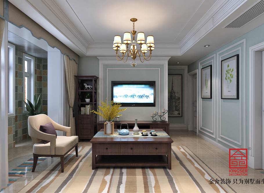 國(guó)賓壹號(hào)108平米美式風(fēng)格裝修案例