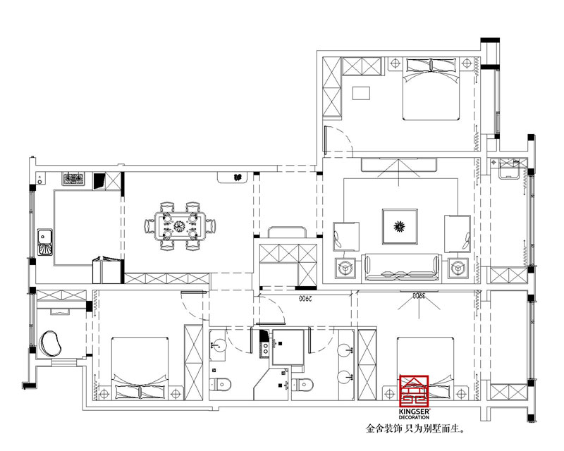 融創(chuàng)中心180平米新東方風格裝修戶型分析