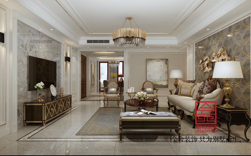 榮盛華府歐式風格客廳裝修設計